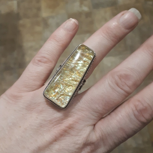 New Huge Dichoric Glass 925 Silver Statement Ring. - Picture 3 of 6